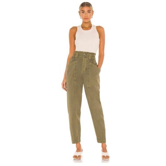 Free People Denim - Free People Ready To Run Cinch Waist Button Fly Cropped Straight Green Sz 4